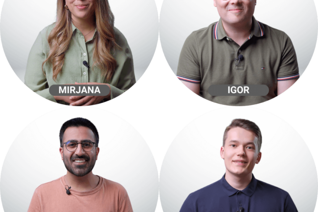 Bild von vier Videotutoren: Mirjana, Igor, Abdal und Elias