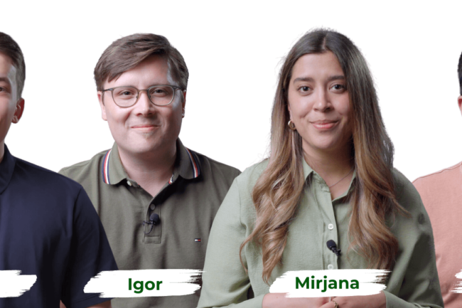 Die vier Videotutoren zum Infokurs zur wichtigsten Entscheidung des Lebens: Elias, Igor, Mirjana und Abdal