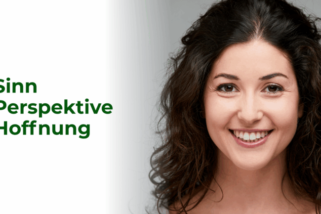 Junge Frau mit Text Sinn Perspektive Hoffnung