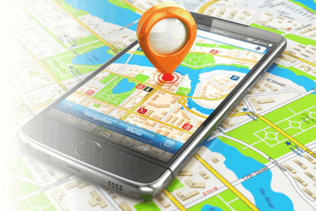 Blick auf Handy mit Navigations-App