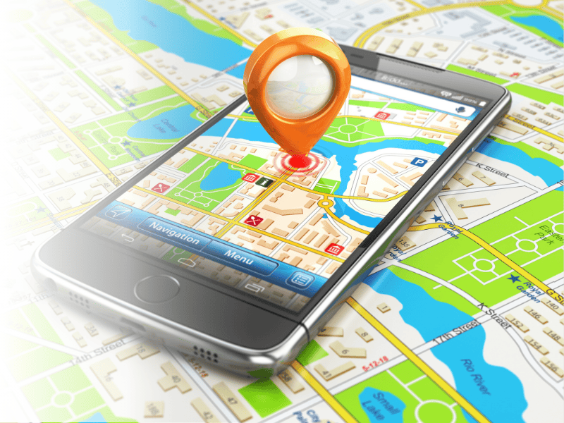 Blick auf Handy mit Navigations-App