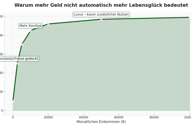 Exemplarisches Schaubild über den abnehmenden Grenznutzen zusätzlichen Einkommens